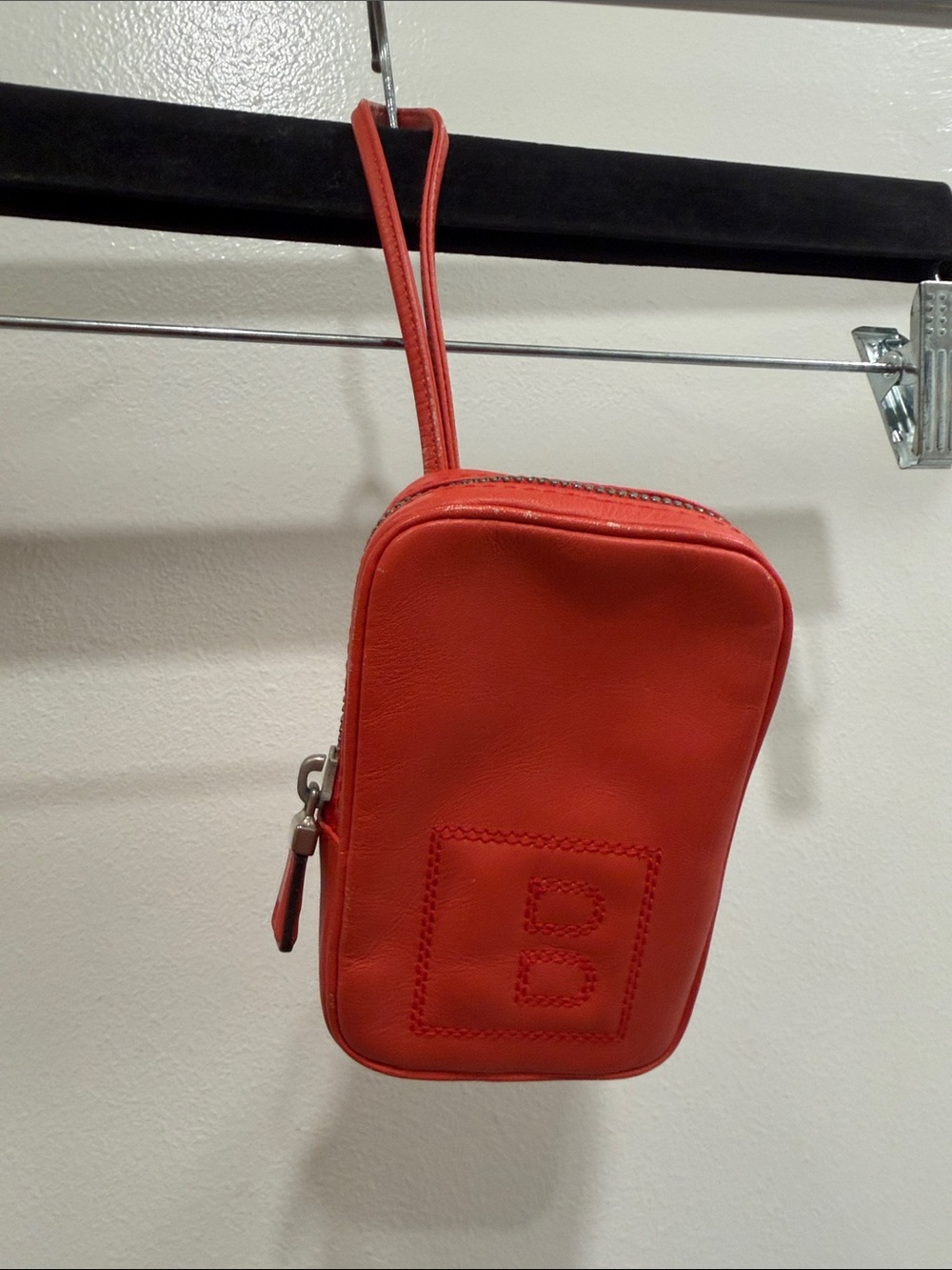 Bally Red Leather Wristlet Pouch with Embossed B